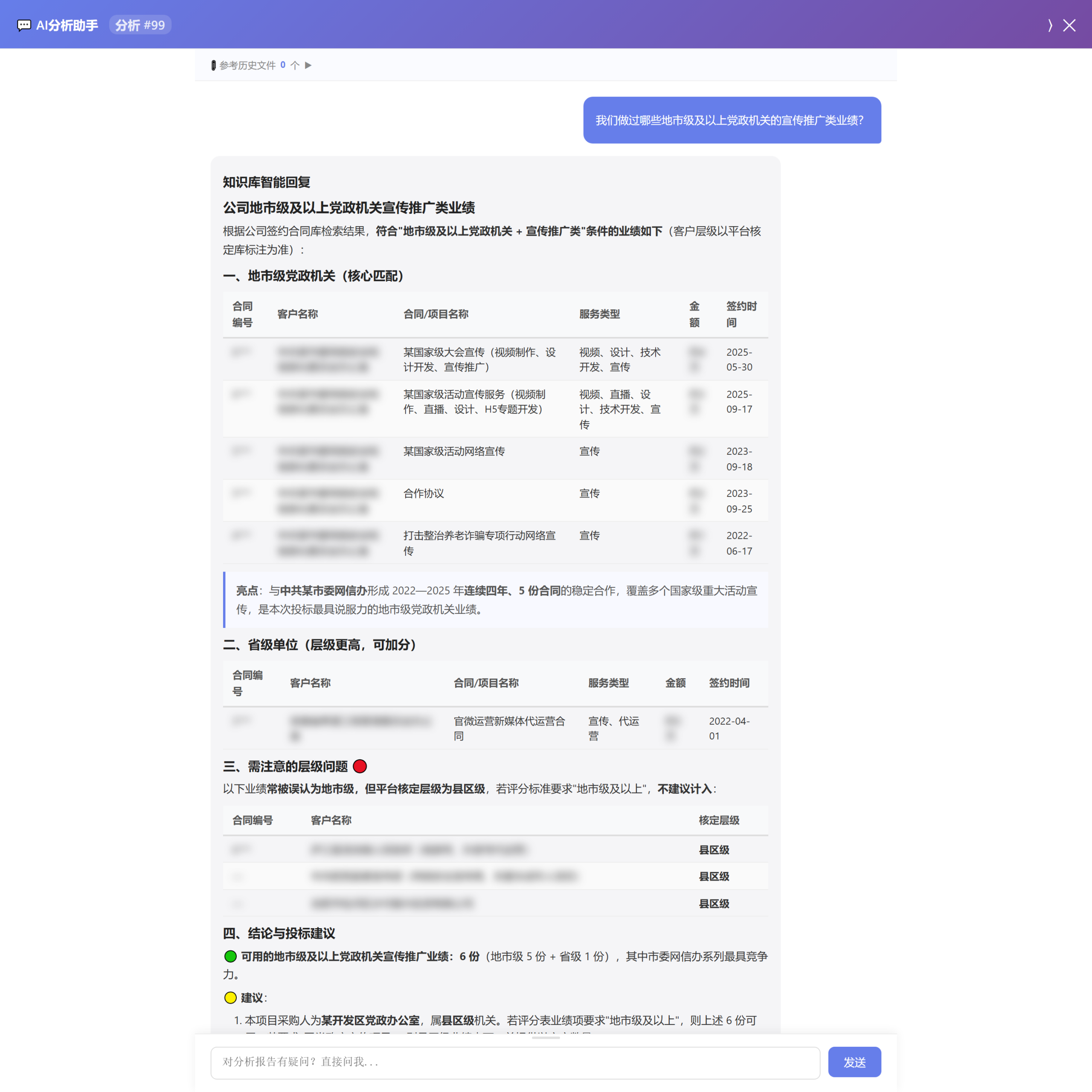 AI 追问业绩层级(真实对话,已脱敏)